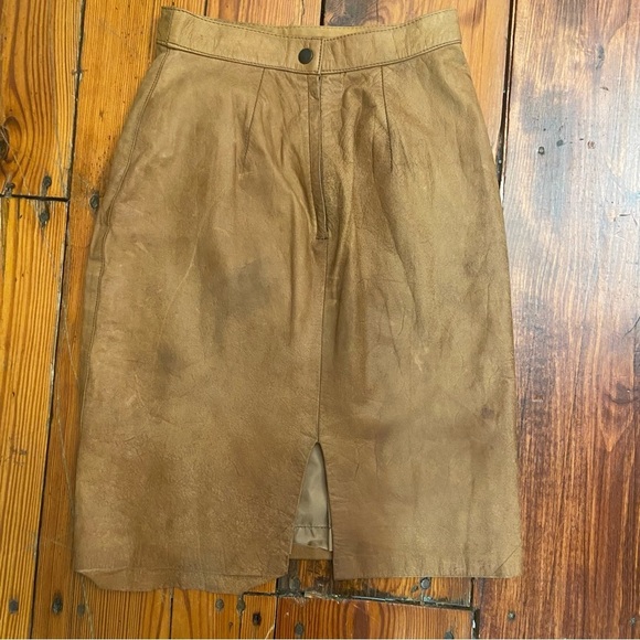 Brooks Atelier New York Leather Pencil Skirt Size 5/6 Tan Career Classic Fall - Picture 8 of 9